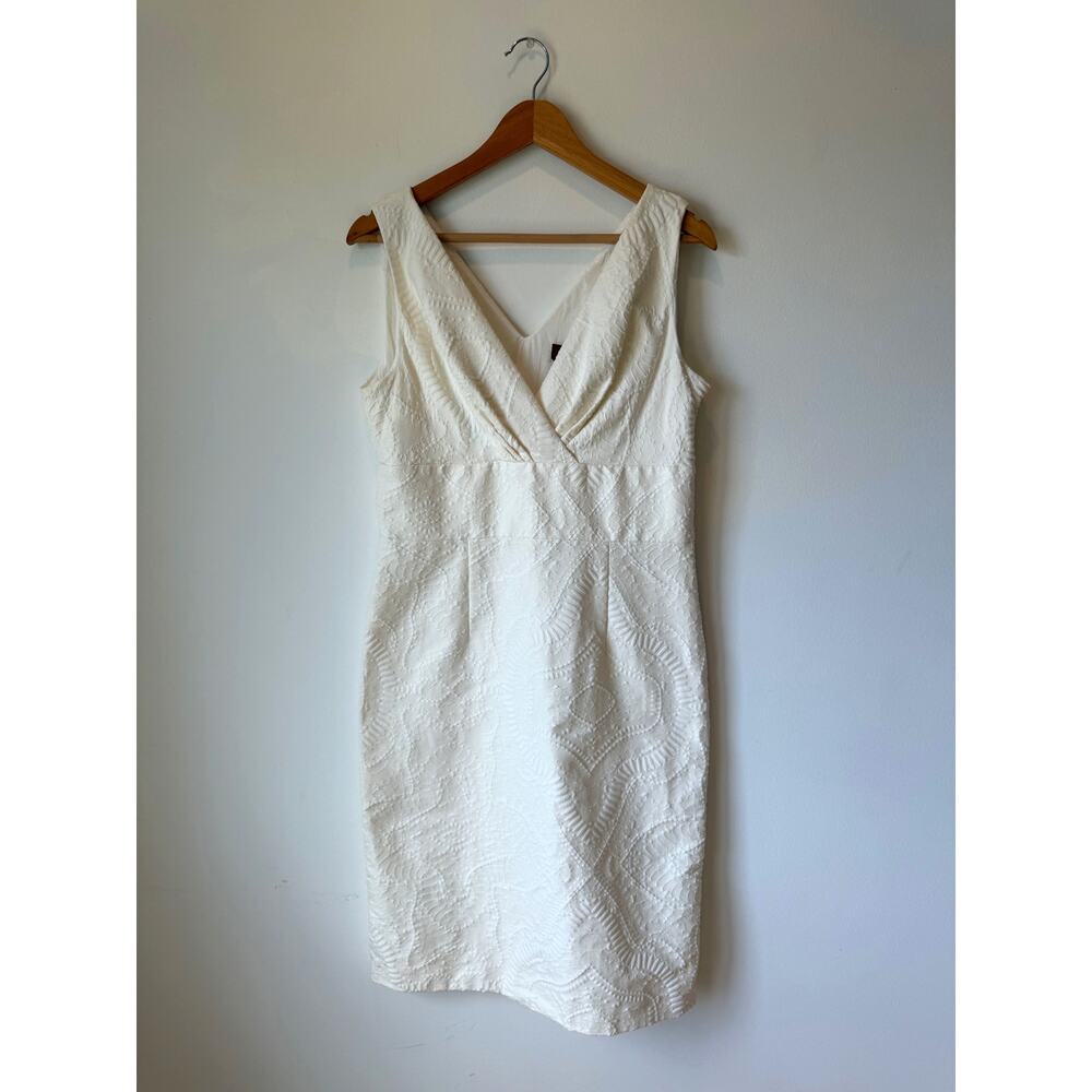 MaxMara Women's Ivory Embroidered Jacquard Cotton Sleeveless Dress Size 12